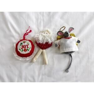 Vintage Handmade Christmas Ornament Lot Santa Joy Mouse Angel